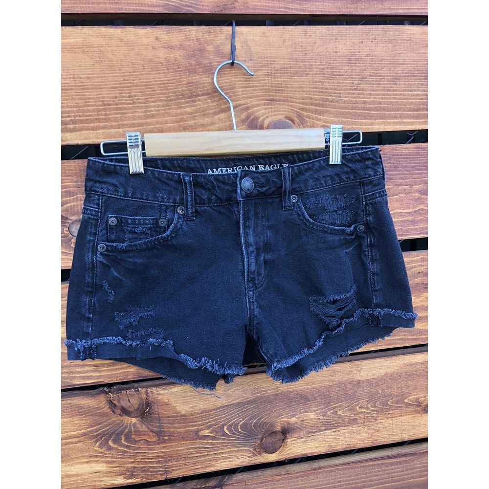 American Eagle Black‎ Distress Denim Shorts Size 2